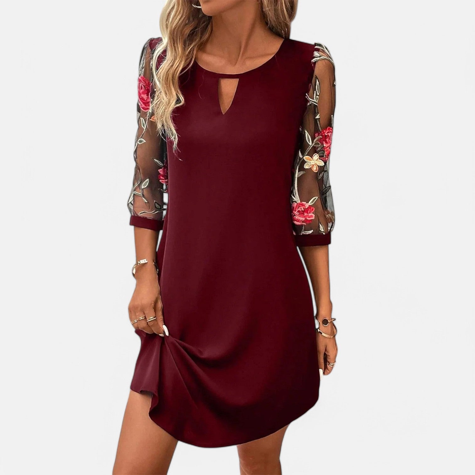 Laurel & Legacy | Women’S Luxury Printed Mini Dress Round Neck Mid Sleeve