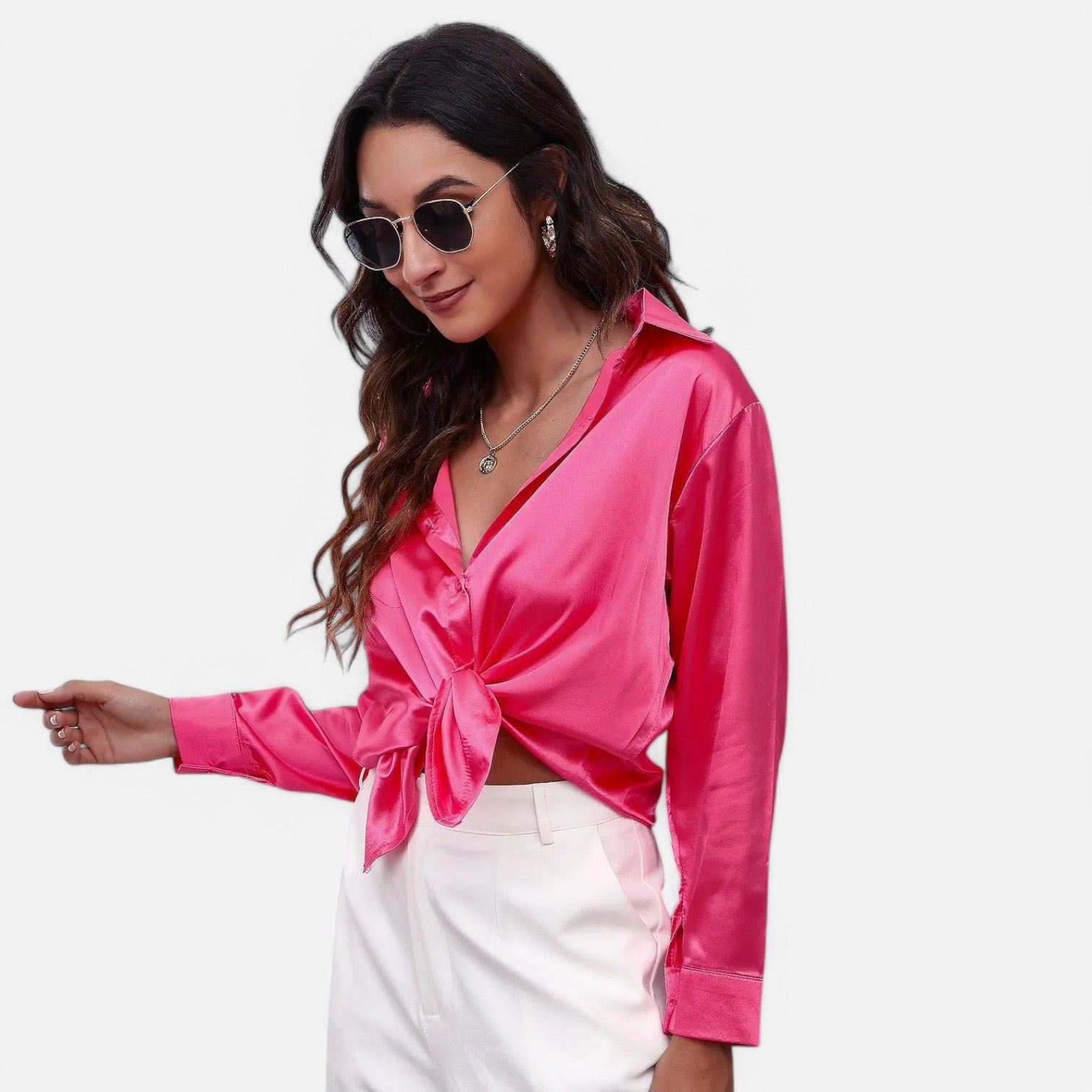 Laurel & Legacy | Women’S Satin Silk Blouse Elegant Long Sleeve Loose Fit