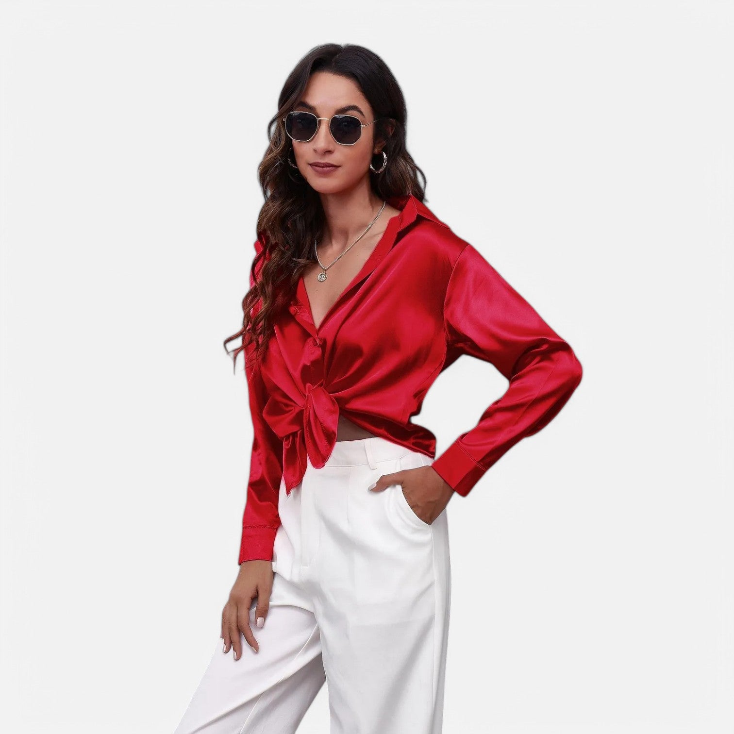 Laurel & Legacy | Women’S Satin Silk Blouse Elegant Long Sleeve Loose Fit