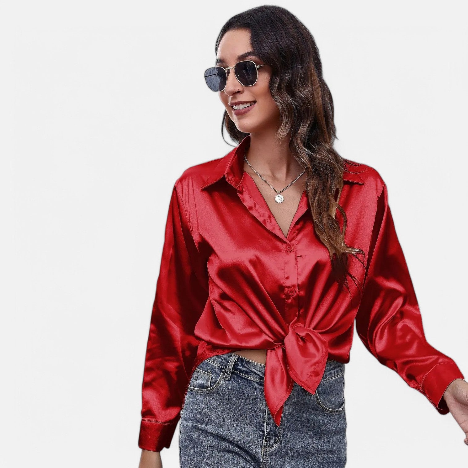 Laurel & Legacy | Women’S Satin Silk Blouse Elegant Long Sleeve Loose Fit