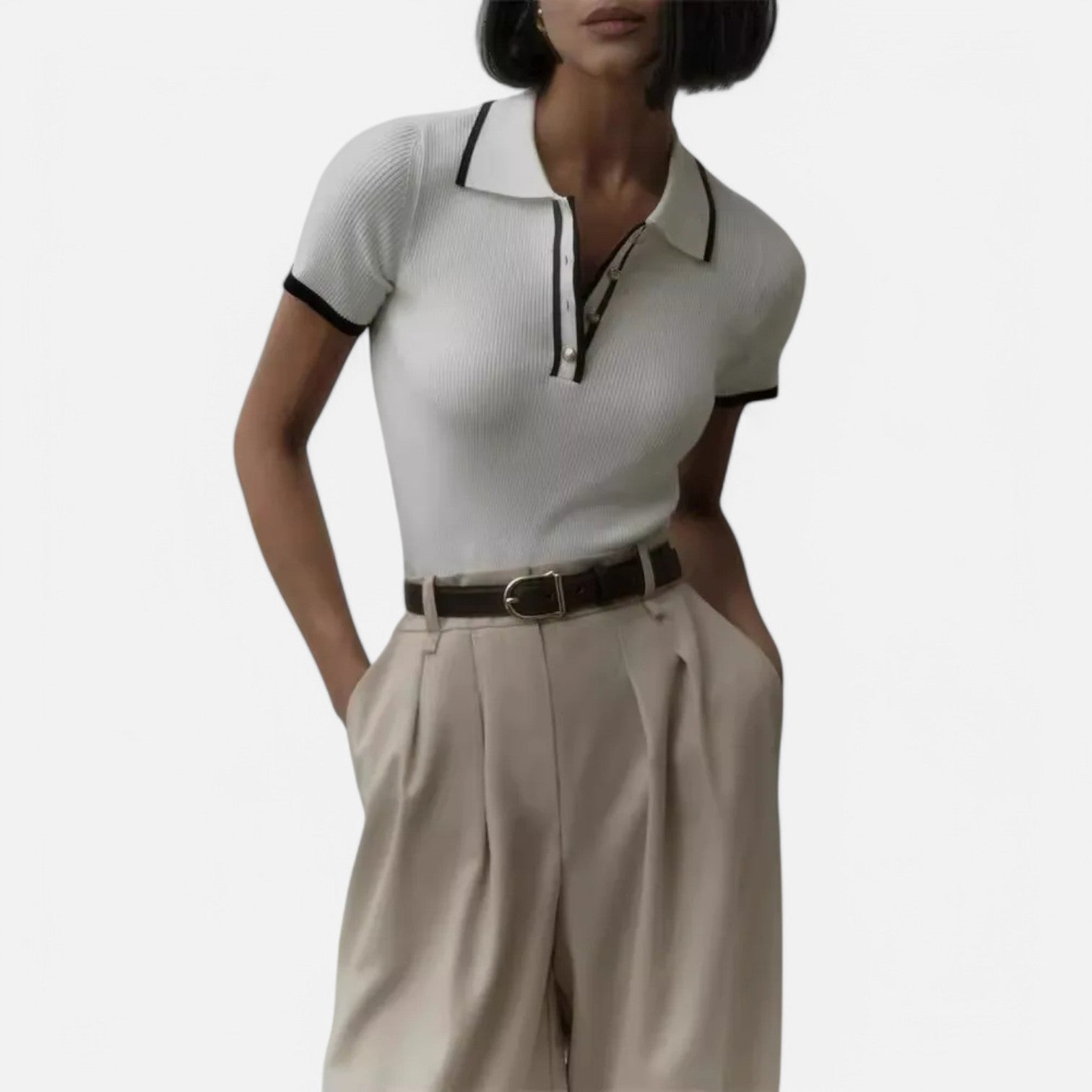 Laurel & Legacy | Women’S Short Sleeve Knit Sweater Slim Fit Contrast Pullover
