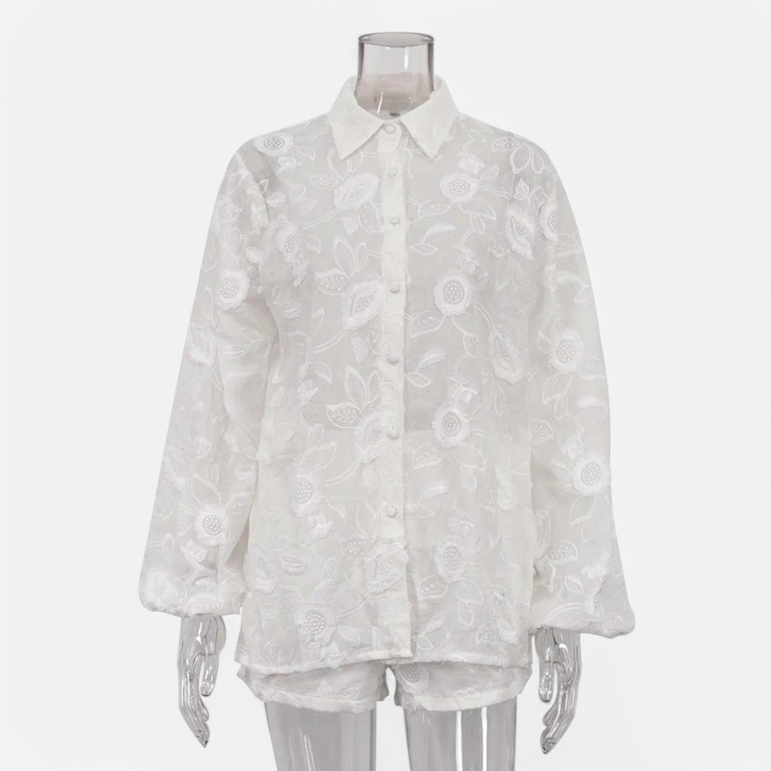 Laurel & Legacy | Women’S Summer Cotton 2-Piece Set Jacquard Shirt & High Waist Shorts