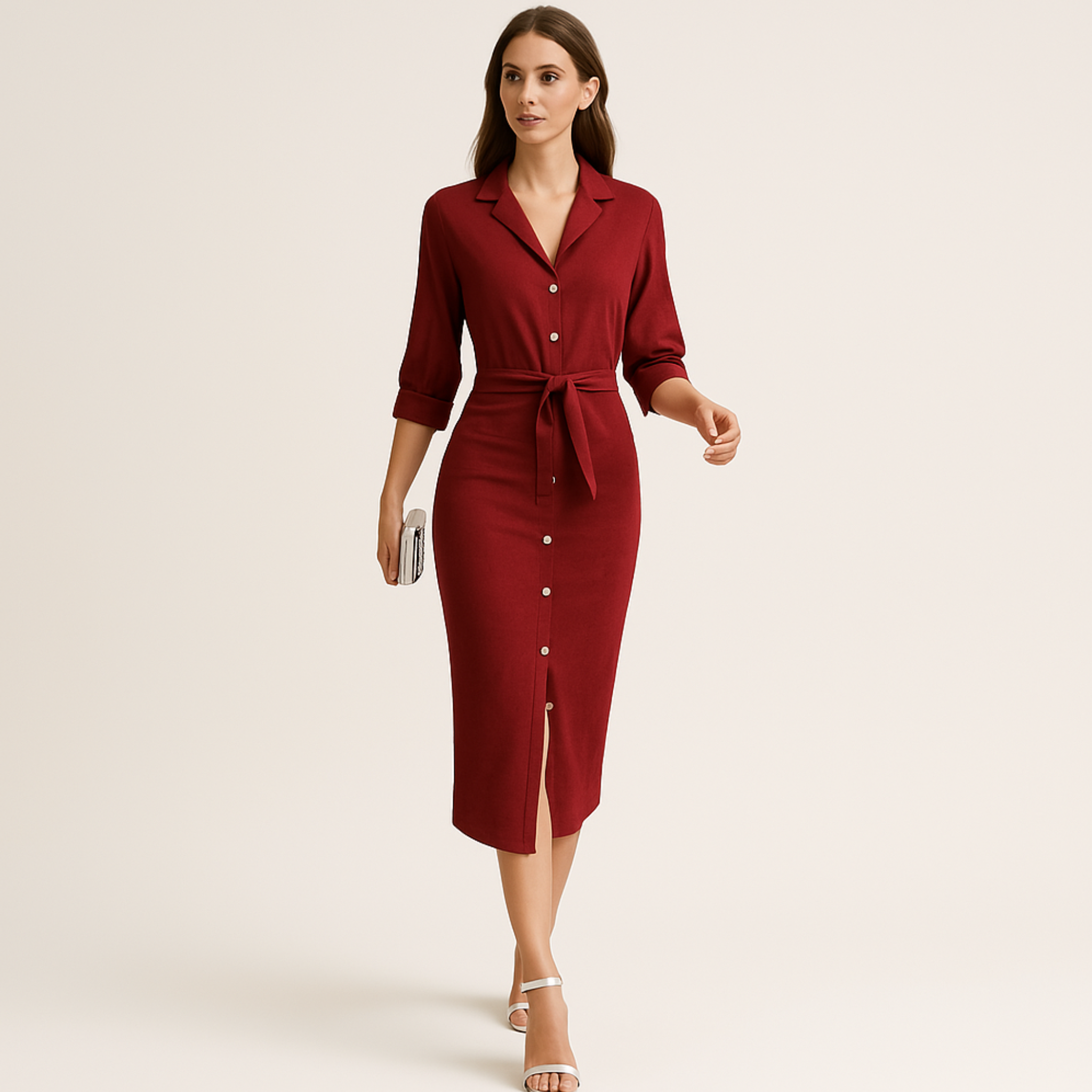Laurel & Legacy | Women'S V-Neck Button-Up Long Sleeve Dress