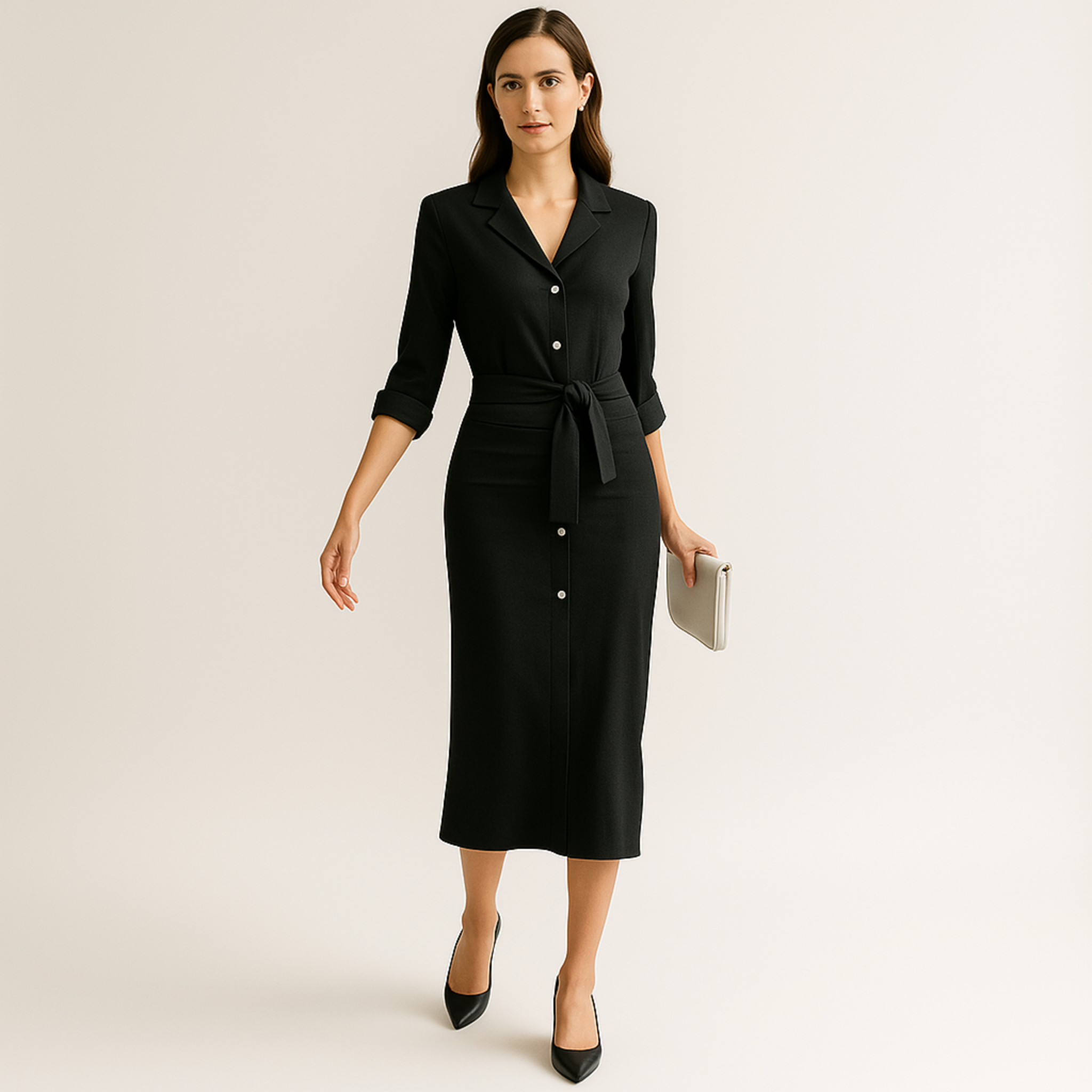 Laurel & Legacy | Women'S V-Neck Button-Up Long Sleeve Dress
