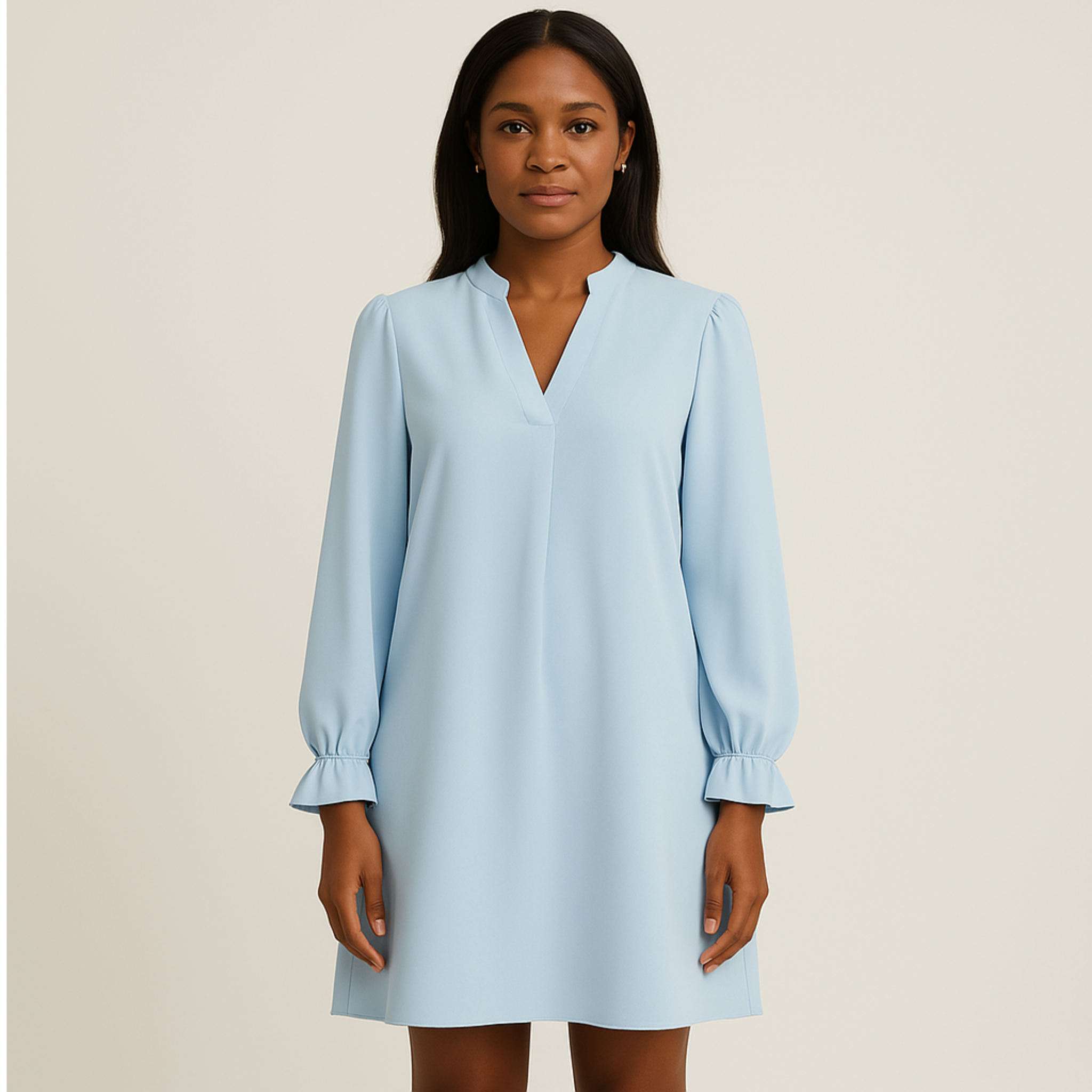 Laurel & Legacy | Women’S V-Neck Shirt Dress Loose Fit Flare Sleeve Ruffle Mini