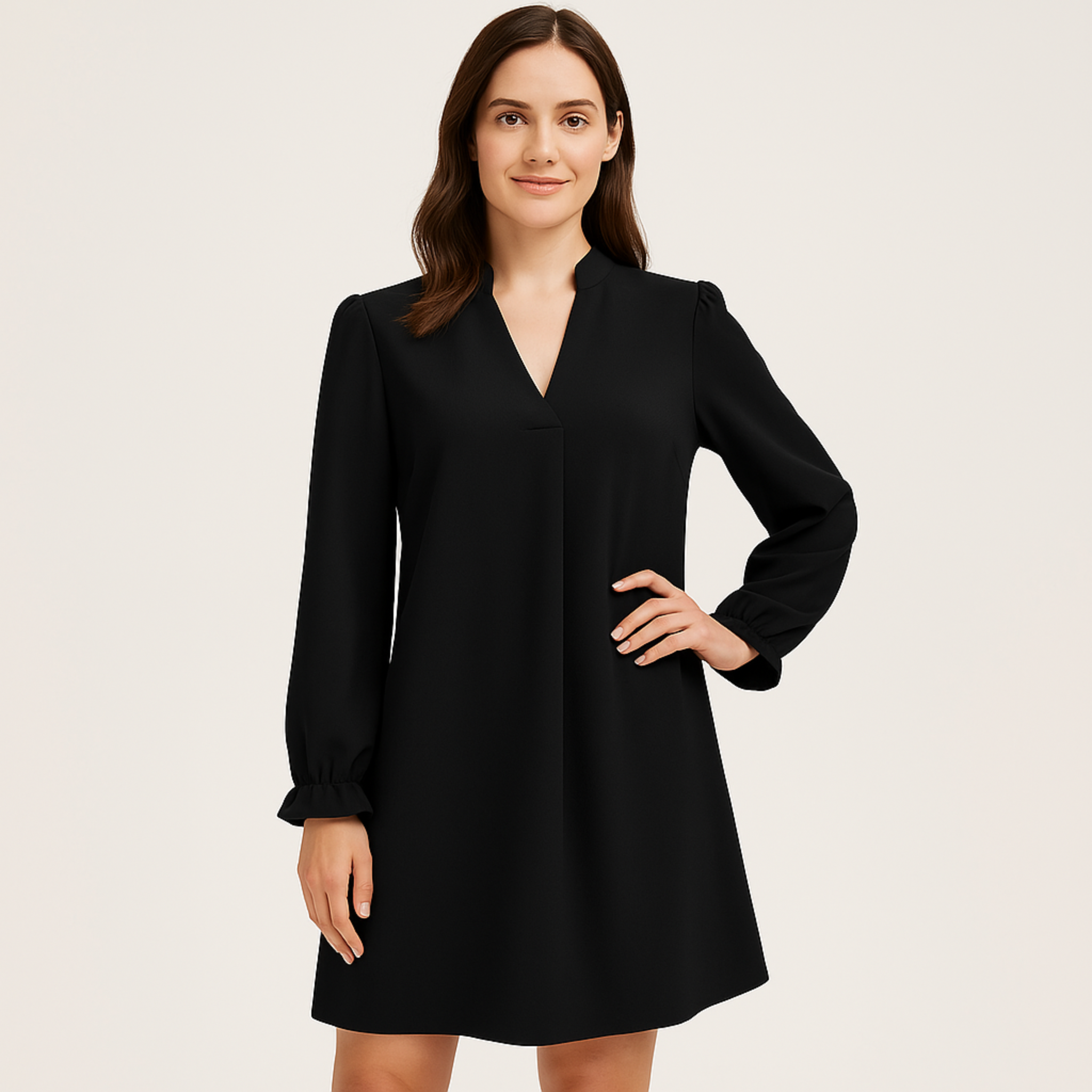 Laurel & Legacy | Women’S V-Neck Shirt Dress Loose Fit Flare Sleeve Ruffle Mini
