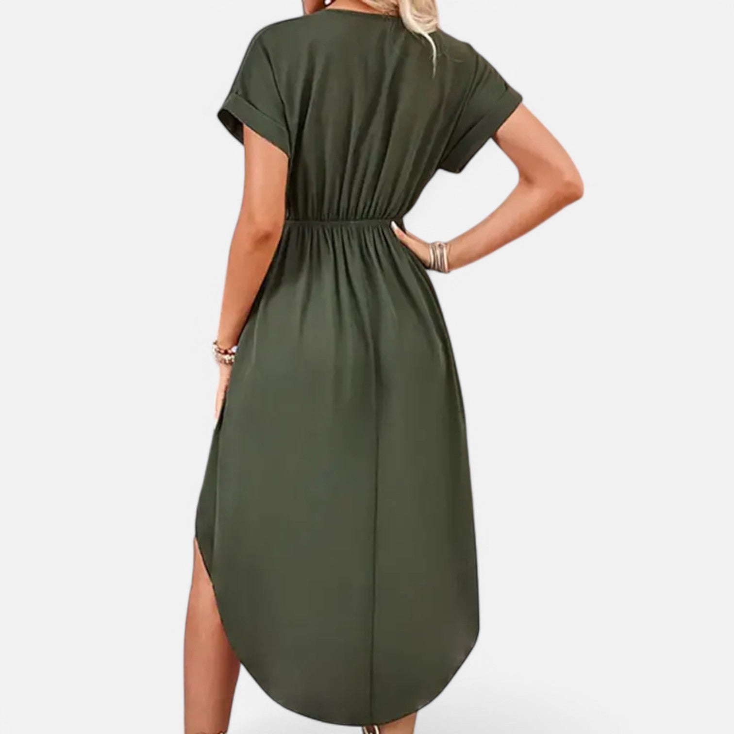 Laurel & Legacy | Women’S V-Neck Short Sleeve Tie Dress Slim Fit Elegant Casual