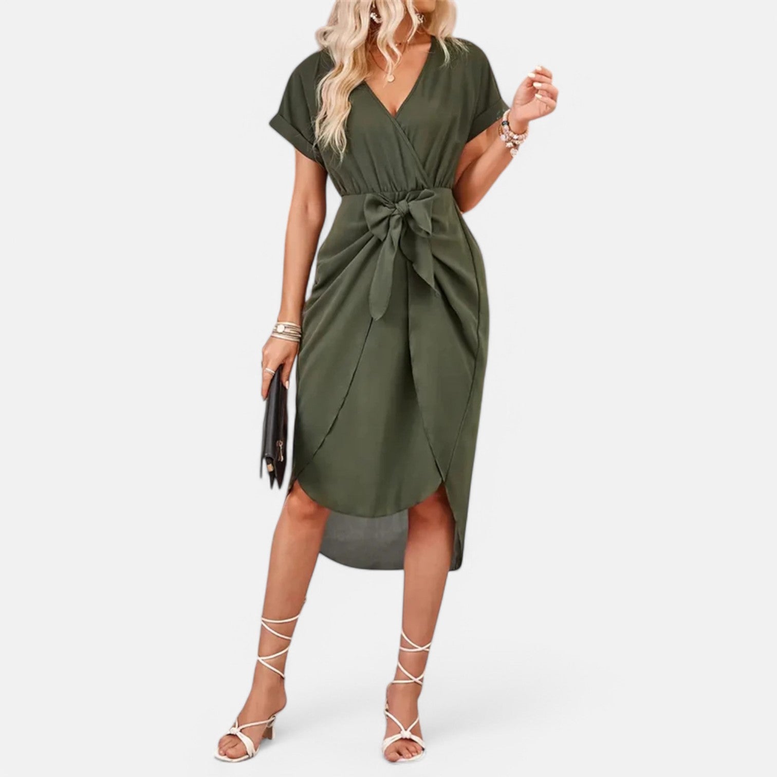 Laurel & Legacy | Women’S V-Neck Short Sleeve Tie Dress Slim Fit Elegant Casual