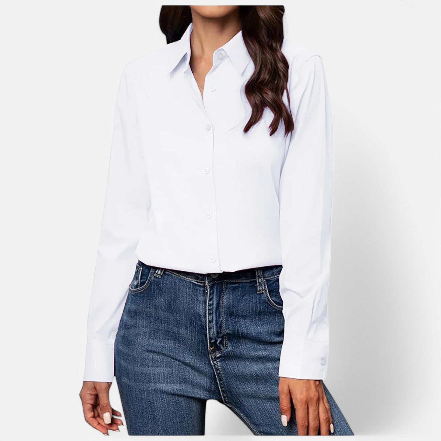 Laurel & Legacy | Women’S White Button-Up Shirt Casual Long Sleeve Lapel Blouse