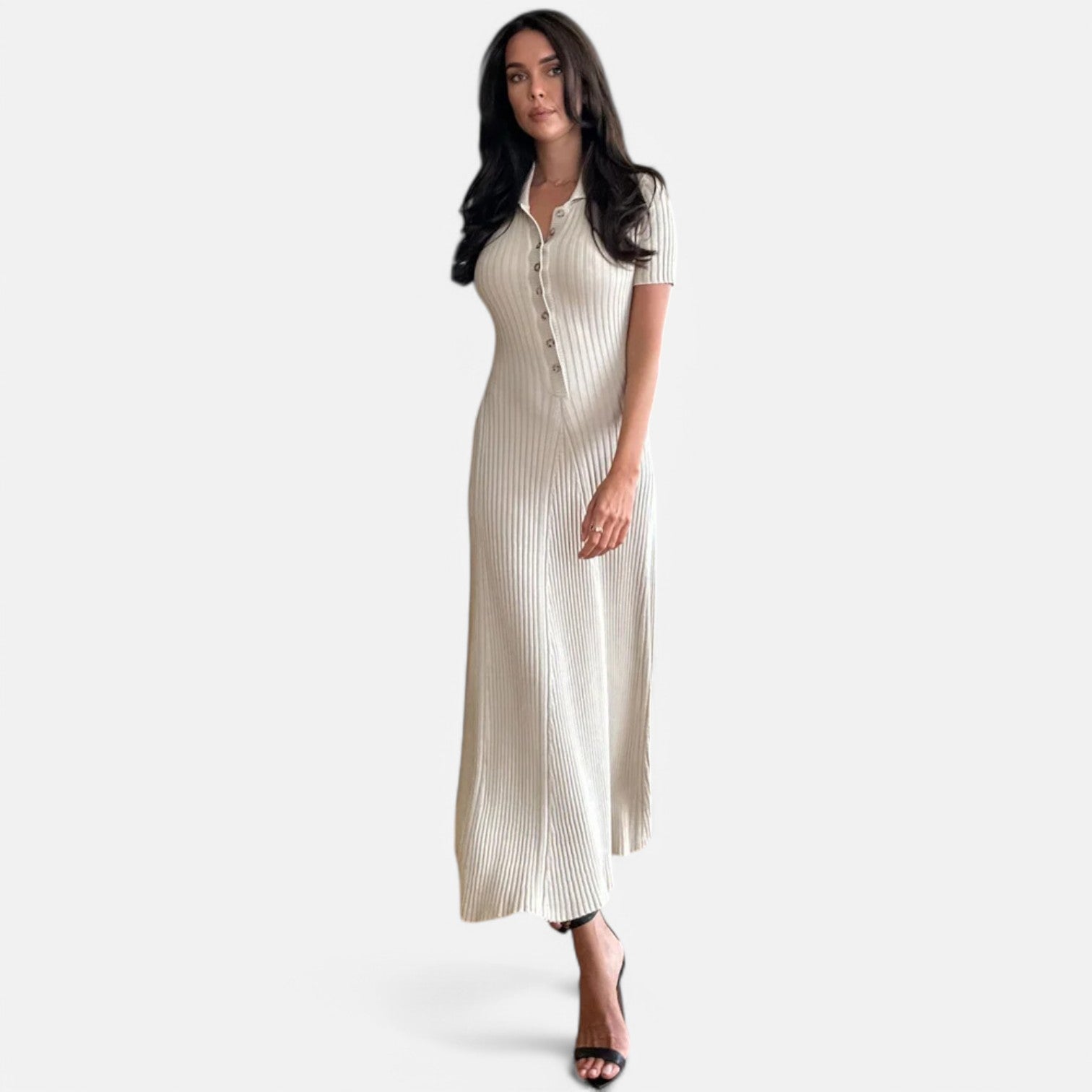 Laurel & Legacy | Women’S White Knit Maxi Dress Short Sleeve Elegant High Waist